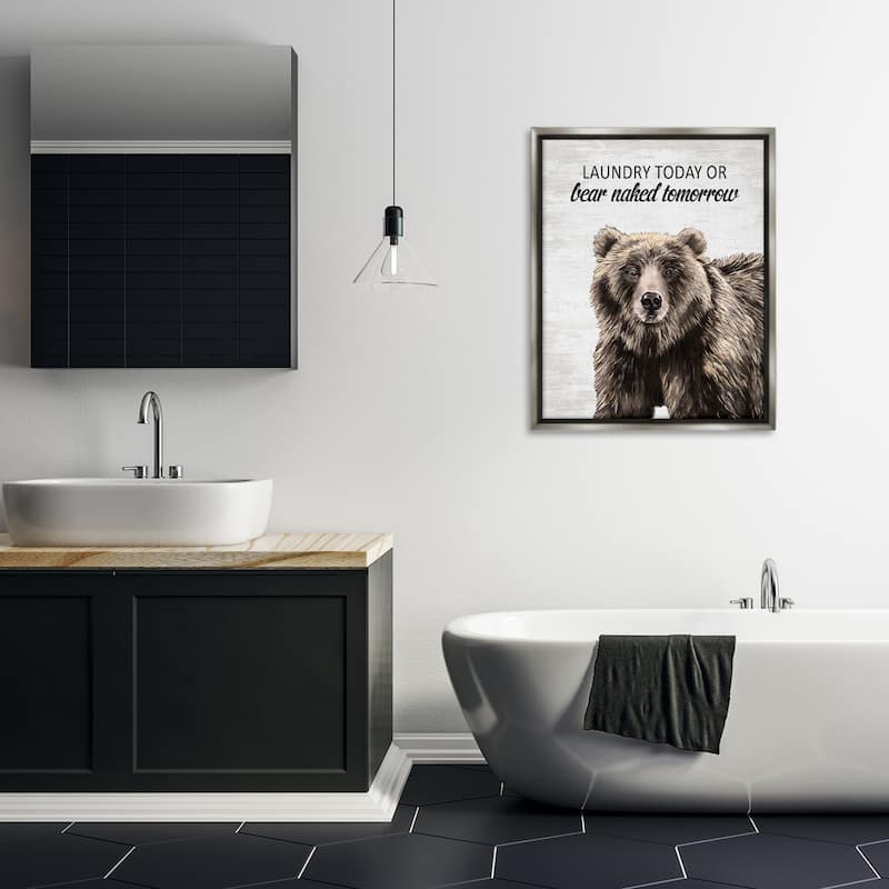 Stupell Bear Naked Tomorrow Funny Laundry Framed Floater Canvas Wall Art Design By Lettered and Lined