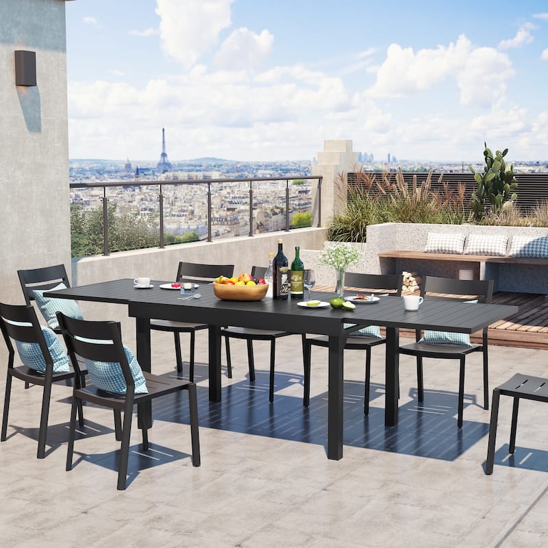 Outdoor Aluminum Expandable Patio Dining Table Adjustable Extension Leaf for 6/8/10 Person - Black