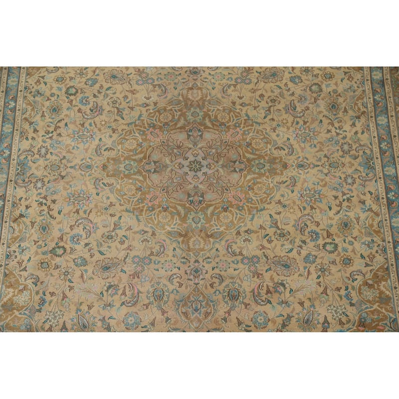 Floral Mashad Persian Antique Area Rug Hand-knotted Wool Carpet - 9'8" x 12'11"