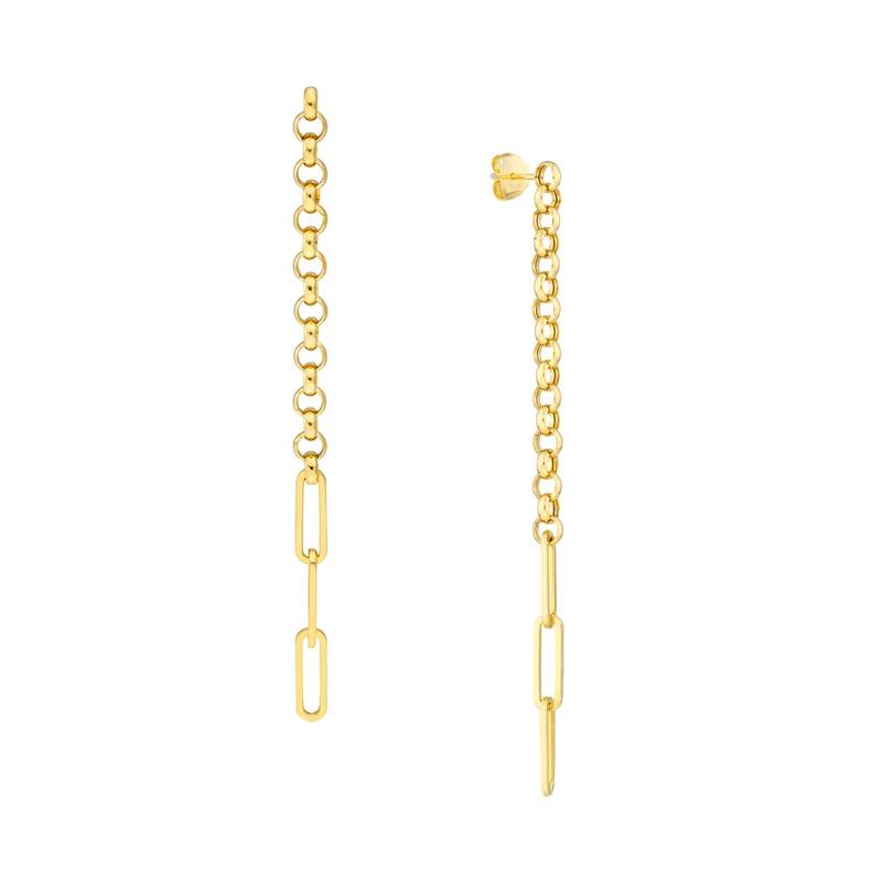 Curata 14k Yellow Gold Hollow Half Rolo and Paperclip Long Drop Dangle Earrings
