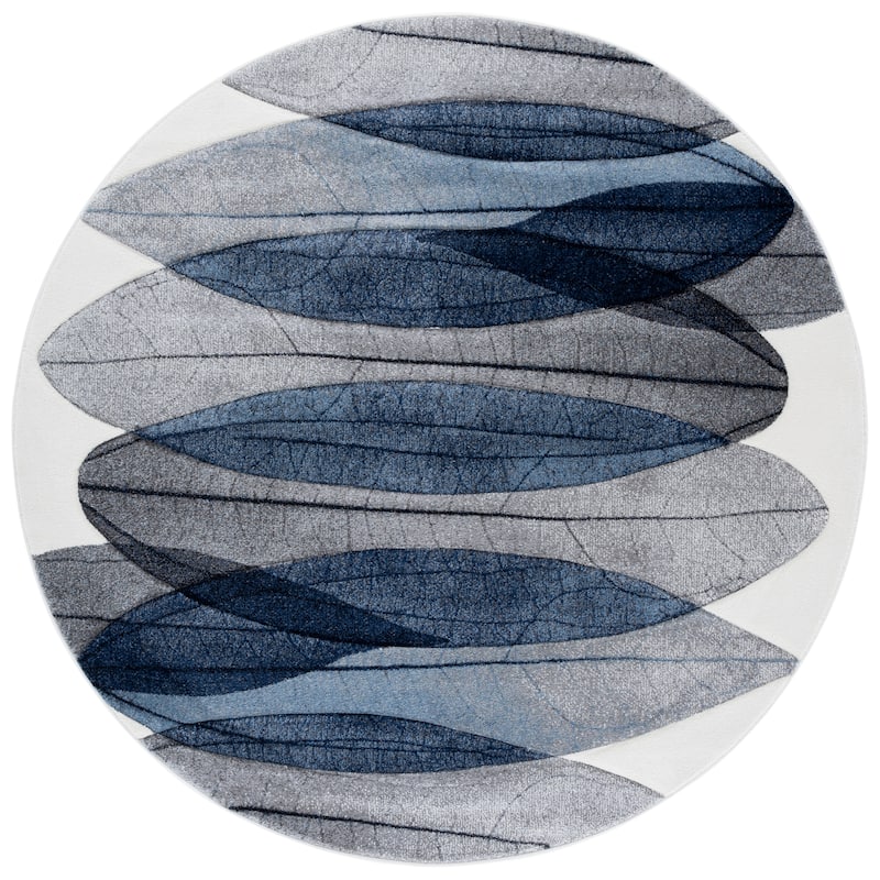 SAFAVIEH Hollywood Josefine Mid-Century Modern Abstract Rug - 6'7" Round - Ivory/Blue