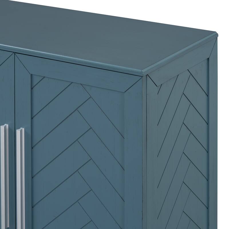 Wooden Sideboard with 4 Doors, Coffee Bar Cabinet with Adjustable Shelves, Storage Cabinet with Silver Handles
