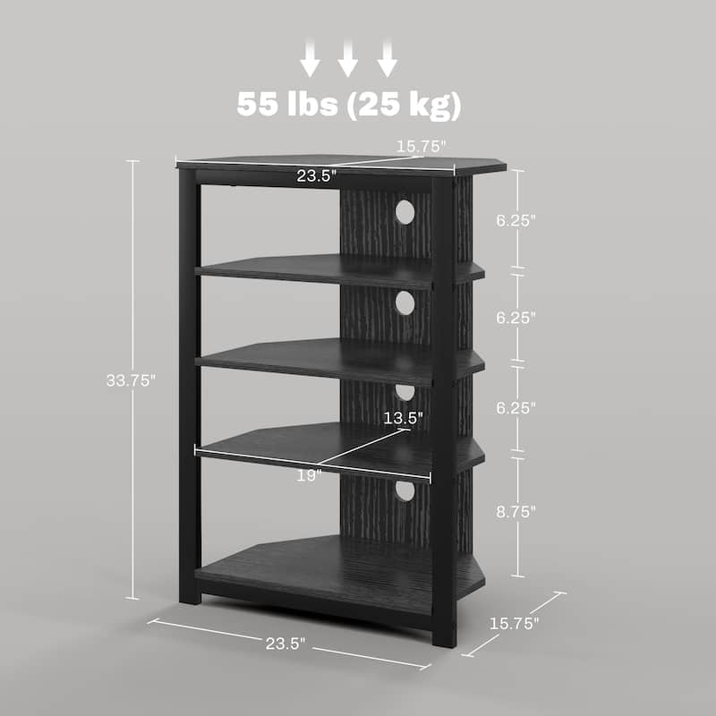 Corner TV Stand with 4 Shelves RGB LED Lighting Steel Frame and Cable Management for Living Room Storage