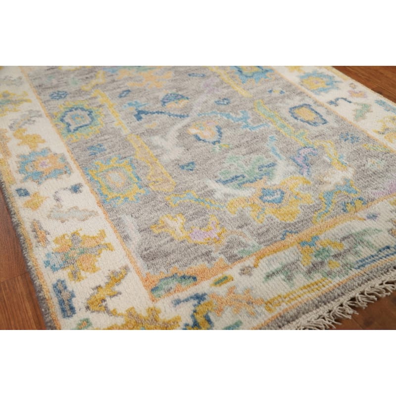 Gray Oushak Indian Foyer Rug Hand-Knotted Wool Carpet - 2'9"x 6'0"