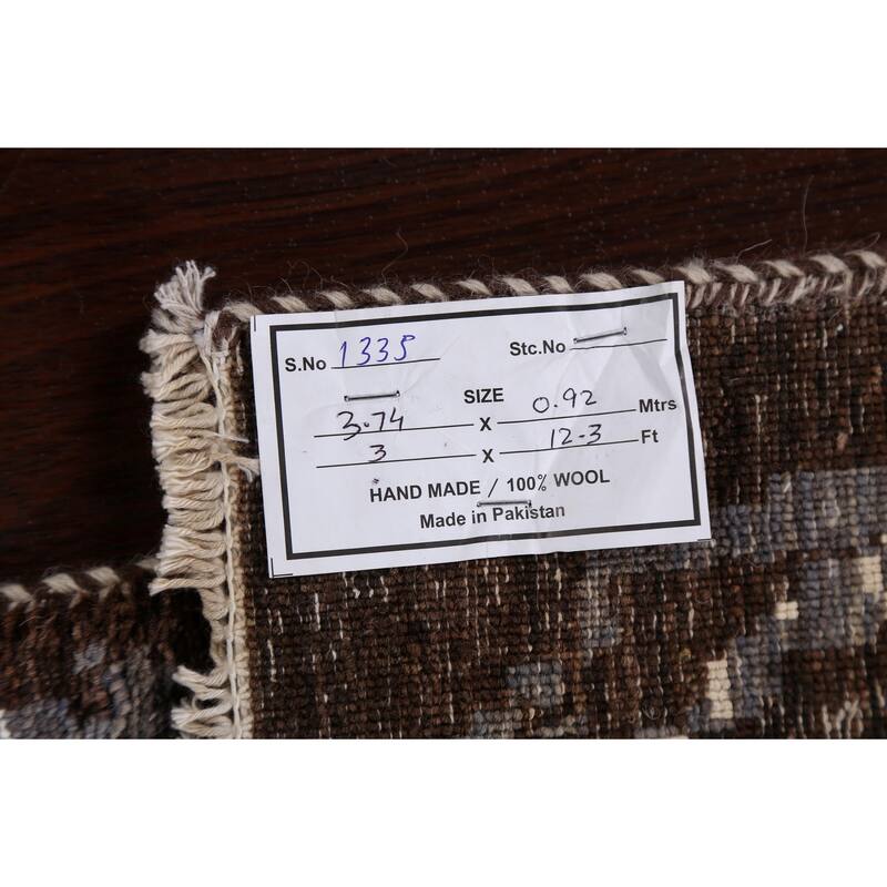 Wool/ Silk Modern Vegetable Dye Abstract Oriental Runner Rug Handmade - 3'0" x 12'3"