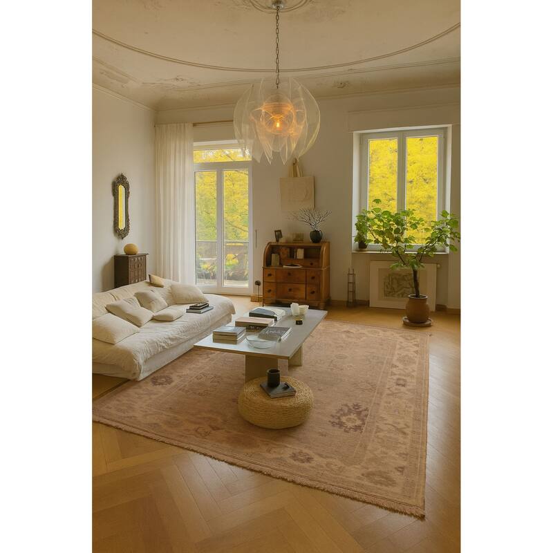 ECARPETGALLERY Hand-knotted Kavya Oushak Light Grey Wool Rug - 8'11 x 12'3