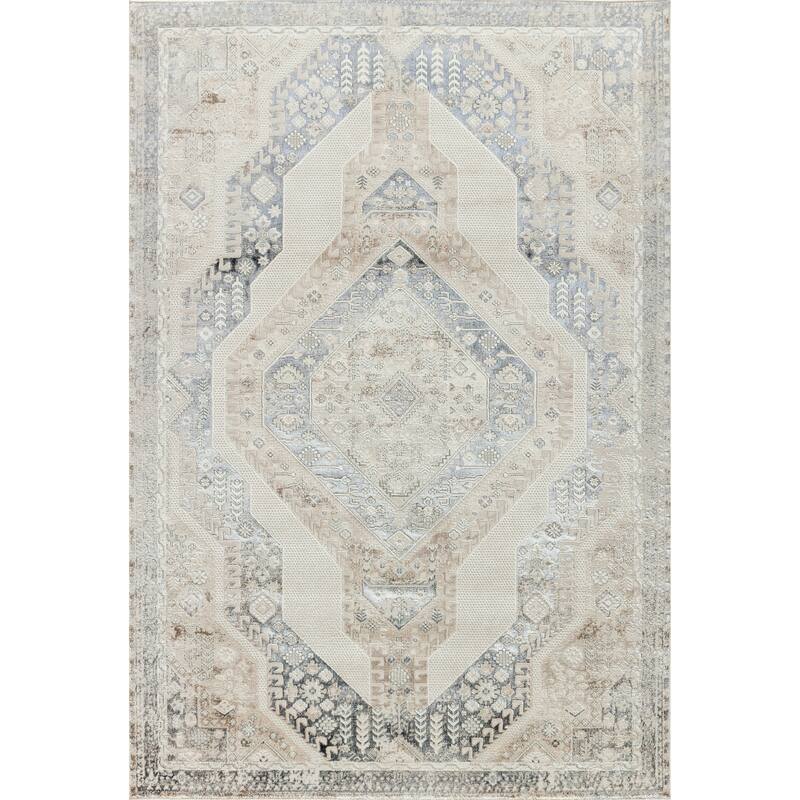 Omari Collection Cream/Grey Abstract Traditional Area Rug - 7'9" X 10'8"