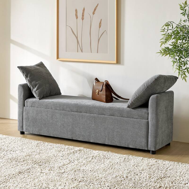 Franco Modern Upholstered Storage Bench with Two Throw Pillows and Thick Padded Cushion - CHARCOAL