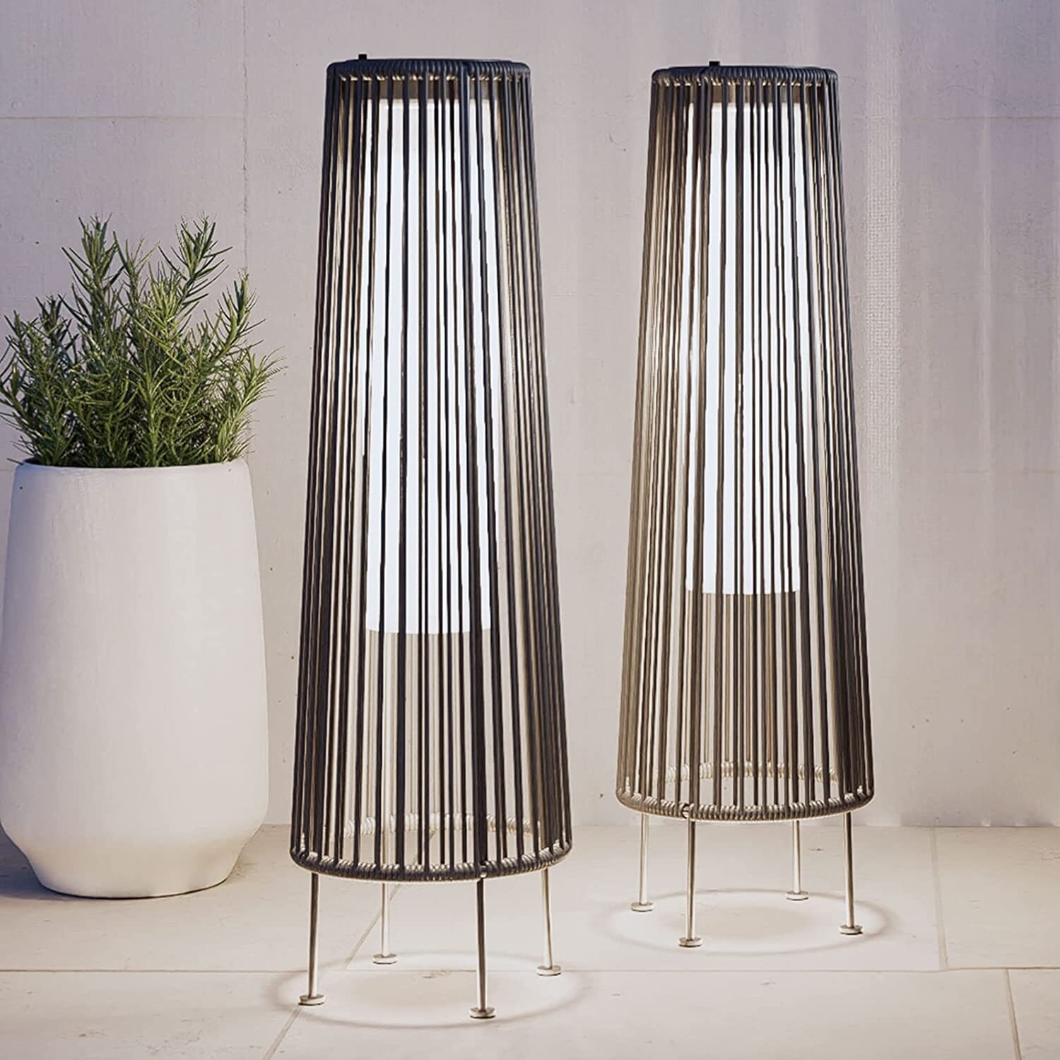 Outdoor Floor Solar Light 2 Pack All Weather Wicker Solar Patio Lamp Waterproof Outside Solar Deck Lamp for Porch Yard Garden Bed Bath Beyond 36533275