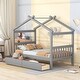 preview thumbnail 13 of 21, Twin Size Wooden House-Shaped Bed with Built-In Drawers for Creative and Organized Kids' Bedrooms Grey