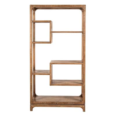Tuley Bookshelf Etagere, 6 Shelves, Natural Gray Rustic Wood, 70 Inch