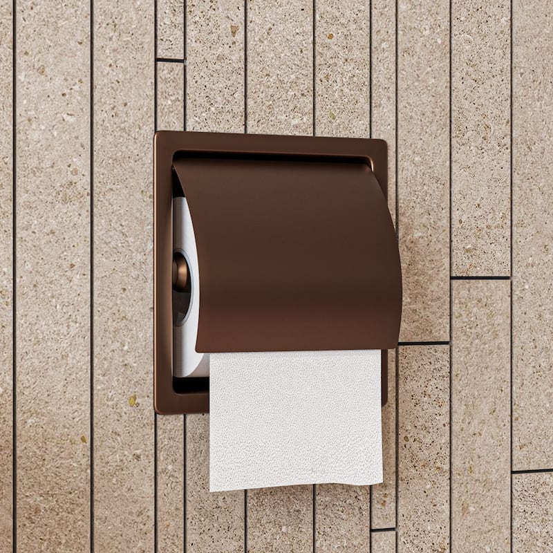 ALFI brand ABTPP77-BC Brushed Copper Stainless Steel Recessed Toilet Paper Holder with Cover