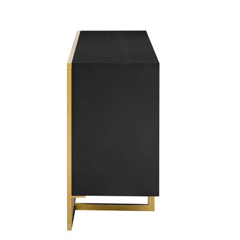 Wood Sideboard Cupboard with Adjustable Shelves, Storage Cabinet with 4 Irregular Door and Unique Metal Legs for Hallway