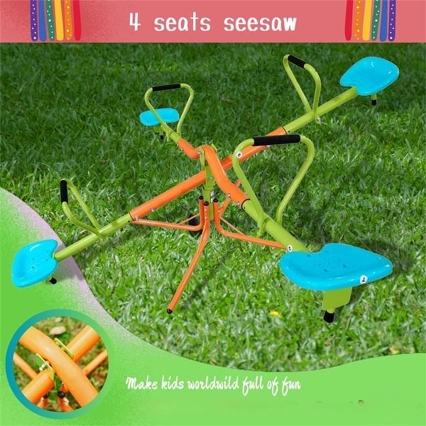 slide 2 of 7, Outdoor Playground 360 Degree Rotating Four Seats Seesaw for Kids - four seats Multi-color.