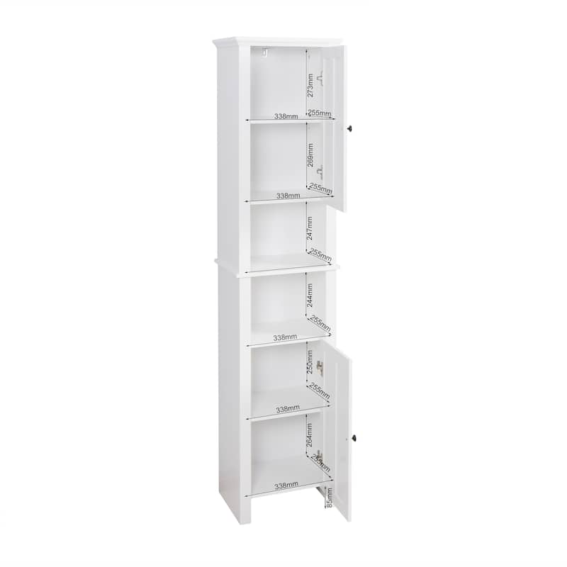 Tall Bathroom Storage Cabinet, Double Door Wood Corner Cabinet, Kitchen Pantry Cabinet with 6 Shelves for Laundry Room, Kitchen