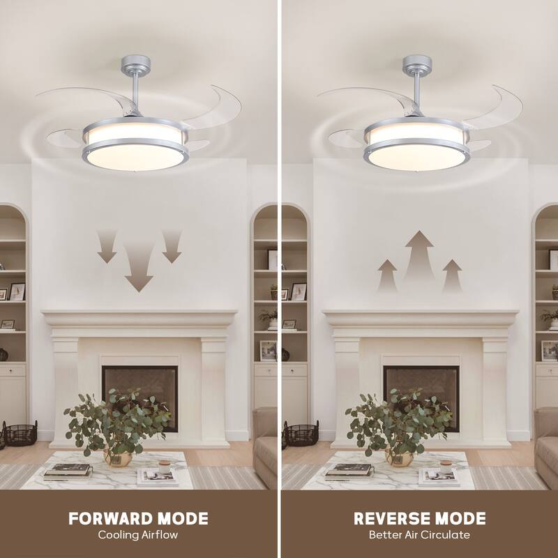 48" Modern Retractable Dimmable LED Chandelier Ceiling Fan with Lights and Remote