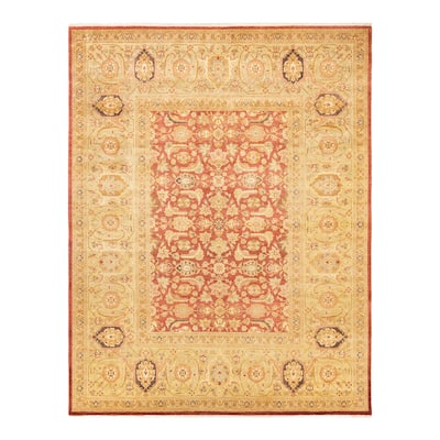 Overton Hand Knotted Wool Vintage Inspired Traditional Mogul Orange Area Rug - 8' 3" x 10' 7"