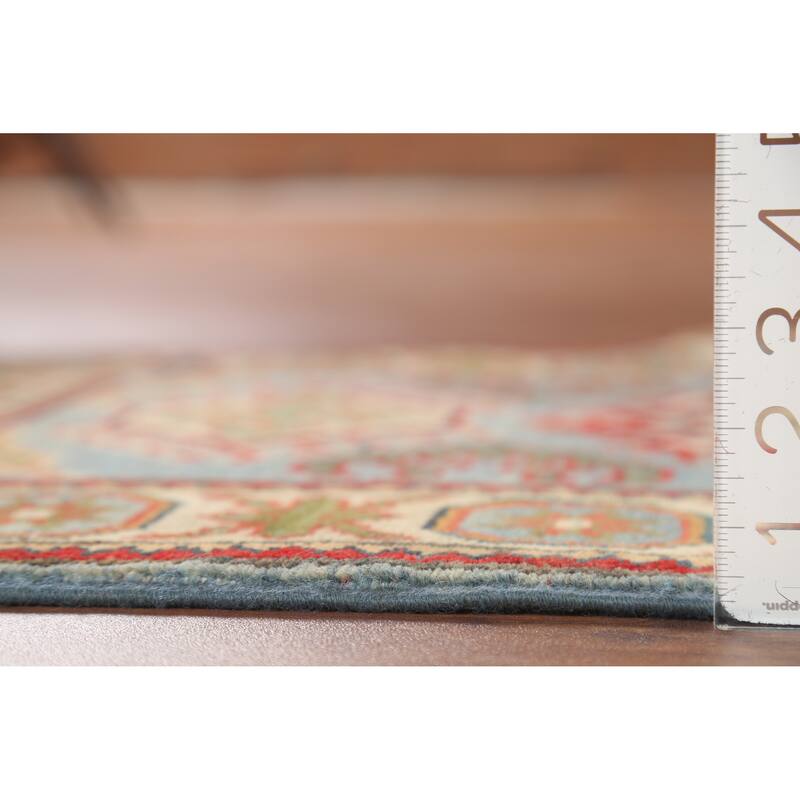 Light Blue Geometric Kazak Oriental Accent Rug Handmade Wool Carpet - 2'1"x 2'10"