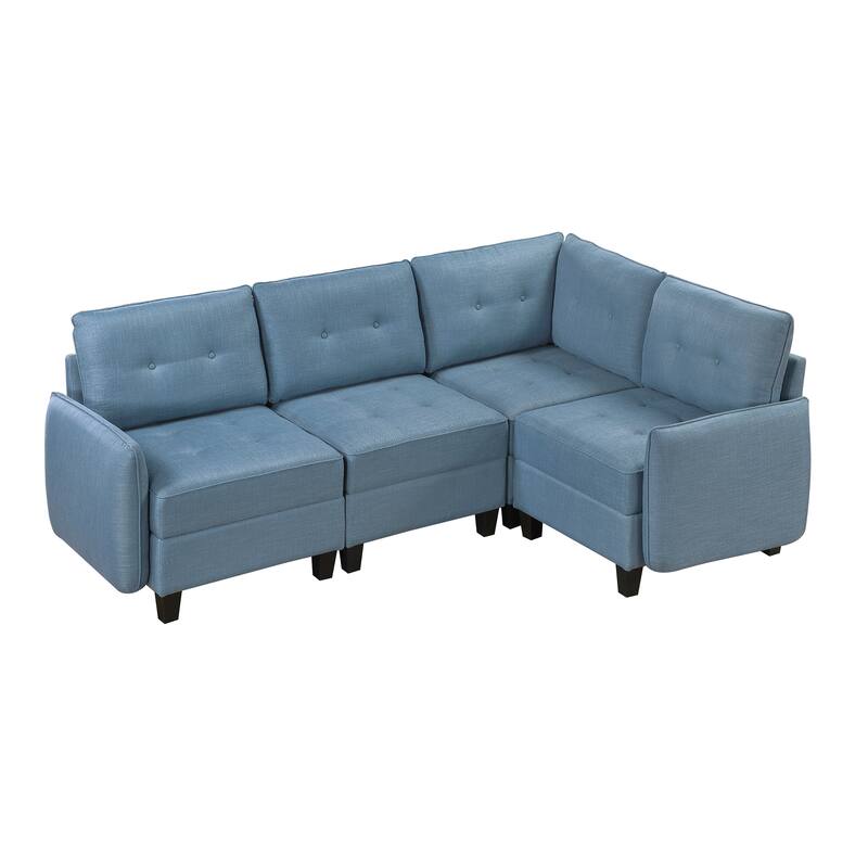 Dorian Textured 4-Piece Sectional Sofa - Storage, Button-Tufted - Blue