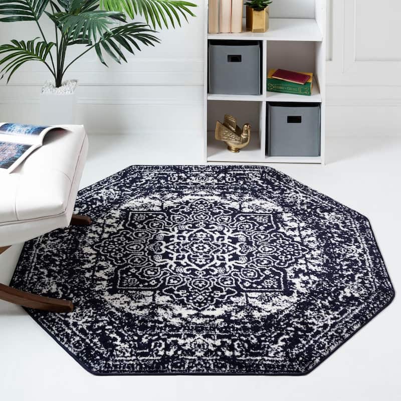 Traditional Brenda Collection Area Rug - Navy Blue - 7'10"x7'10" Octagon