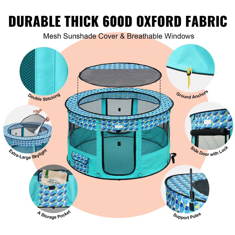Foldable Pet Playpen, Portable Dog Playpen, Crate Kennel for Puppy, Dog, Cat, Premium Waterproof 600D Oxford Cloth