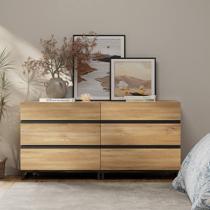 Dresser for Bedroom, Closet Organizers and Storage, Chest of Drawers with Metal Base, Modern Wood Dresser for Living Room