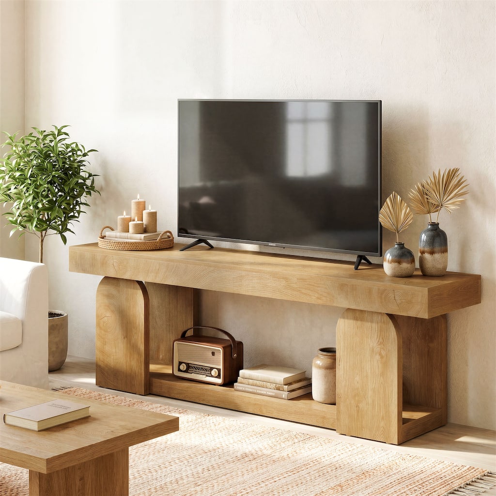 63-inch TV Stand For 55/60/65/75-inch TVs - Natural Wood