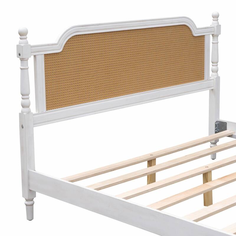 Traditional Style Rattan Bed Frame - No Box Spring Needed