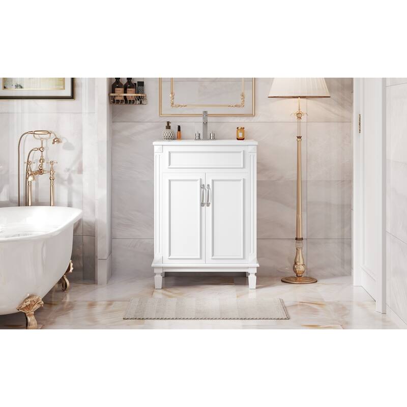 GDFStudio - Modern Bathroom Vanity with Ceramic Sink and 2 Soft-Closing Doors & Adjustable Shelf - 24'W