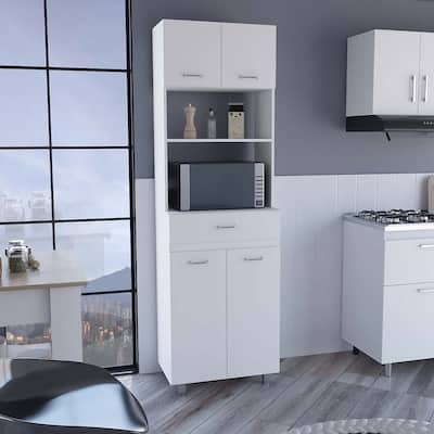 Microwave Double Door Cabinet, One Drawer, One Shelf For Microwave, White