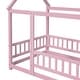 preview thumbnail 12 of 13, Kids Bed Floor Wooden Bed with House Roof Frame and Fence Guardrails DIY Decor
