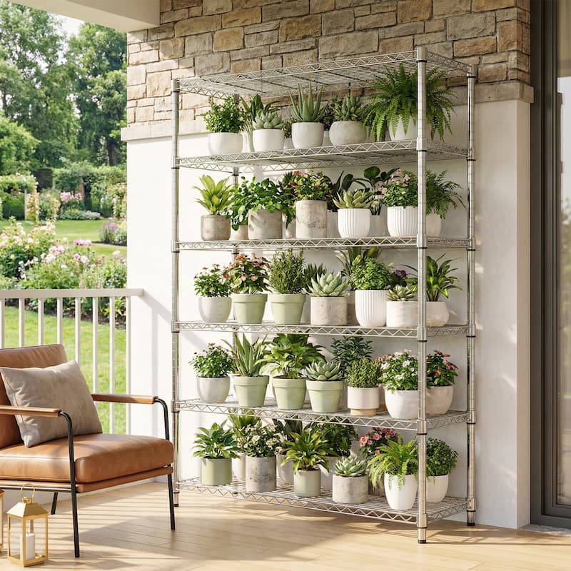 6 Tiers Storage Shelves Load 2100LBS, Metal Shelving Wire Metal Shelving Unit Shelves for Storage Adjustable Garage Shelving