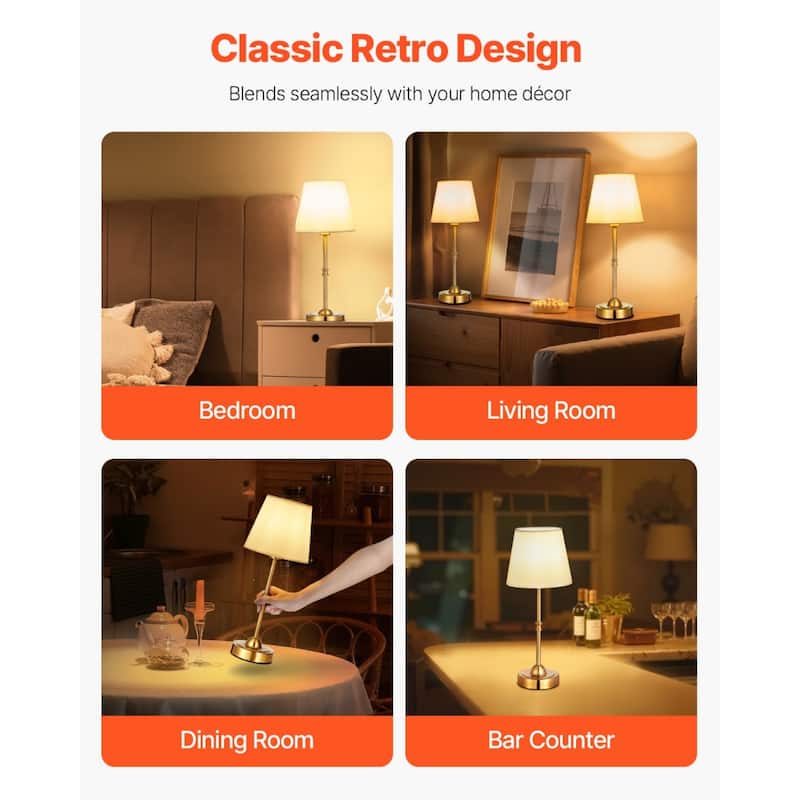 2 Pack Cordless Table Lamps with Fabric Shade and Rechargeable Battery - 6.3 x 6.3 x 16 inch