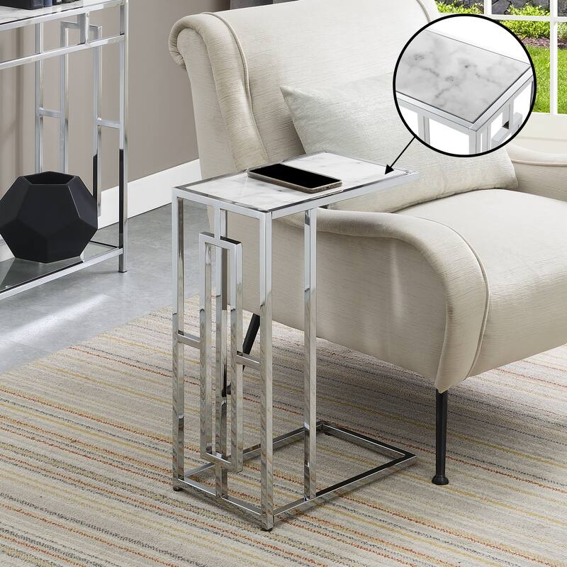 Convenience Concepts Town Square Chrome Faux Marble C End Table - White Faux Marble/Chrome