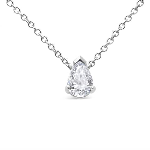 14K White Gold 1/2 Cttw Lab Grown Pear Shape Solitaire Diamond Pendent 18" Necklace (F-G Color, VS2-SI1 Clarity)