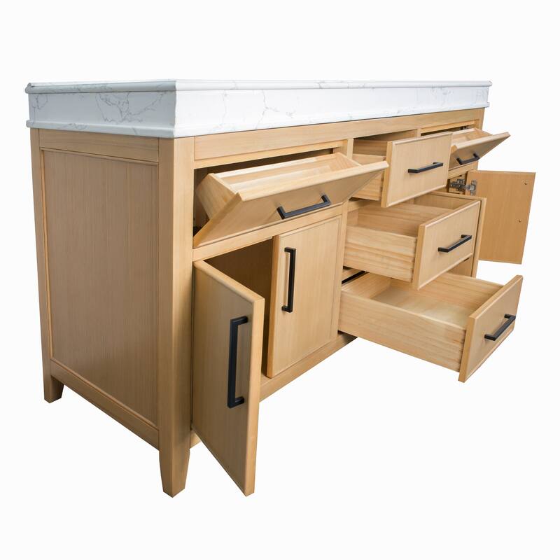KitchenBathCollection Kensington 60" Double Bathroom Vanity with Engineered Marble Top