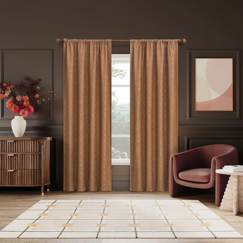 Sun Zero Bronte Floral Jacquard Total Blackout Rod Pocket 1-Piece Curtain Panel, Single Panel
