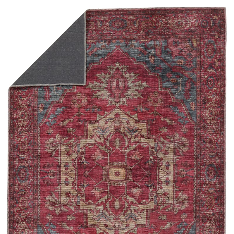 Gloria Machine Washable Medallion Red/ Blue Area Rug