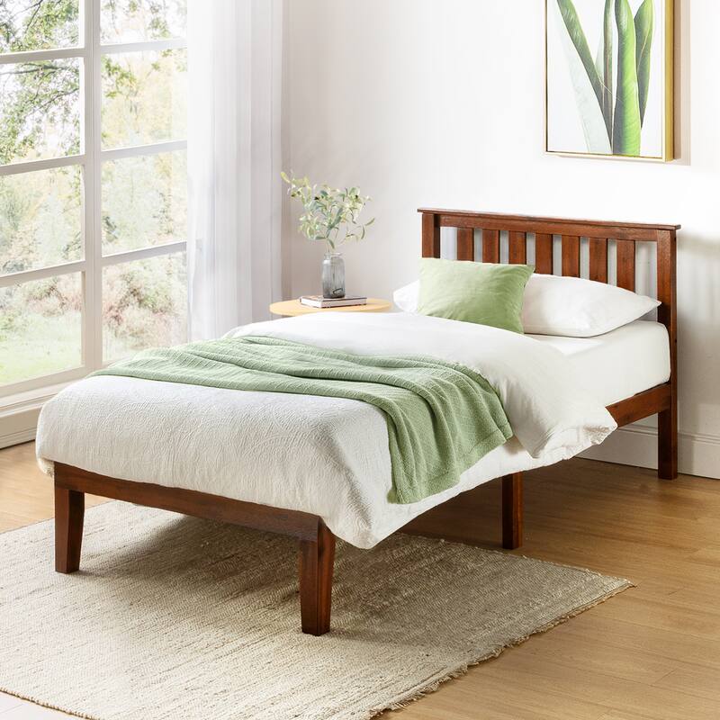 Solid Wood Platform Bed with Paneled Headboard Multiple Colors - Espresso - Twin