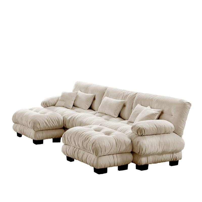 133.8" Chenille U-Shaped Cloud Sectional Sofa (3-Seater Modular) with 2 Ottomans