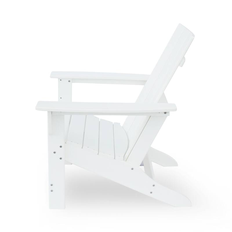 Elisa Outdoor Adirondack Chair, White Resin, Slat Panel Back and Seat