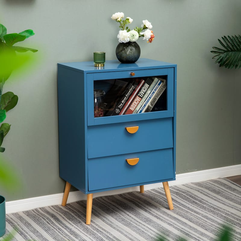 Blue Cabinet with Glass Doors Sideboard