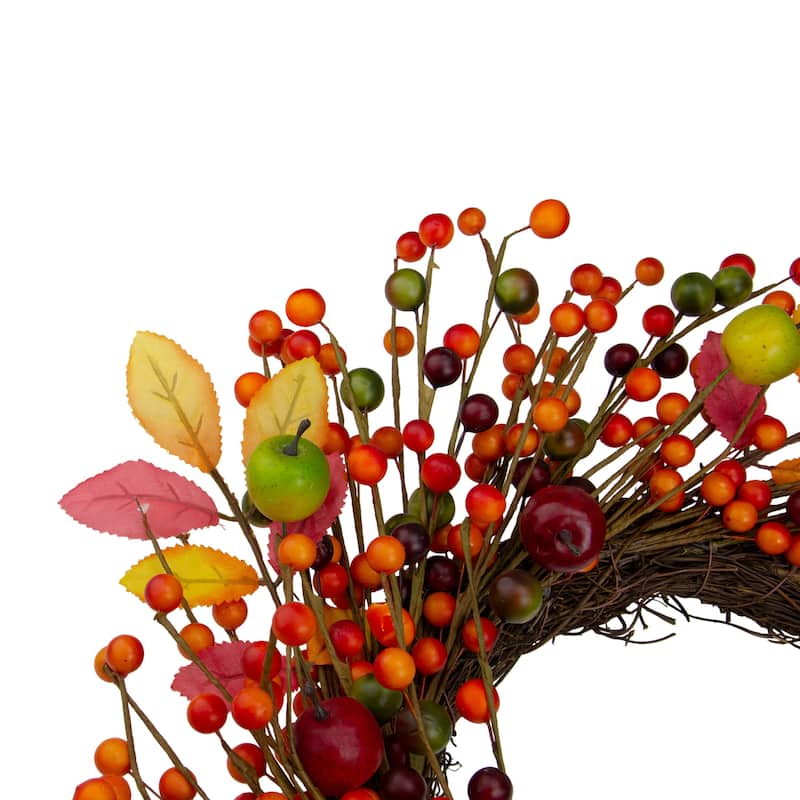 Berries and Apples Fall Harvest Artificial Twig Wreath - 18 inch Unlit - N/A