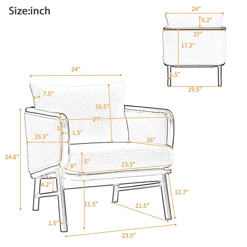 Roomfitters Sherpa Fabric Accent Chair with Solid Wood Frame, Cozy Upholstered Armchair for Living Room, White