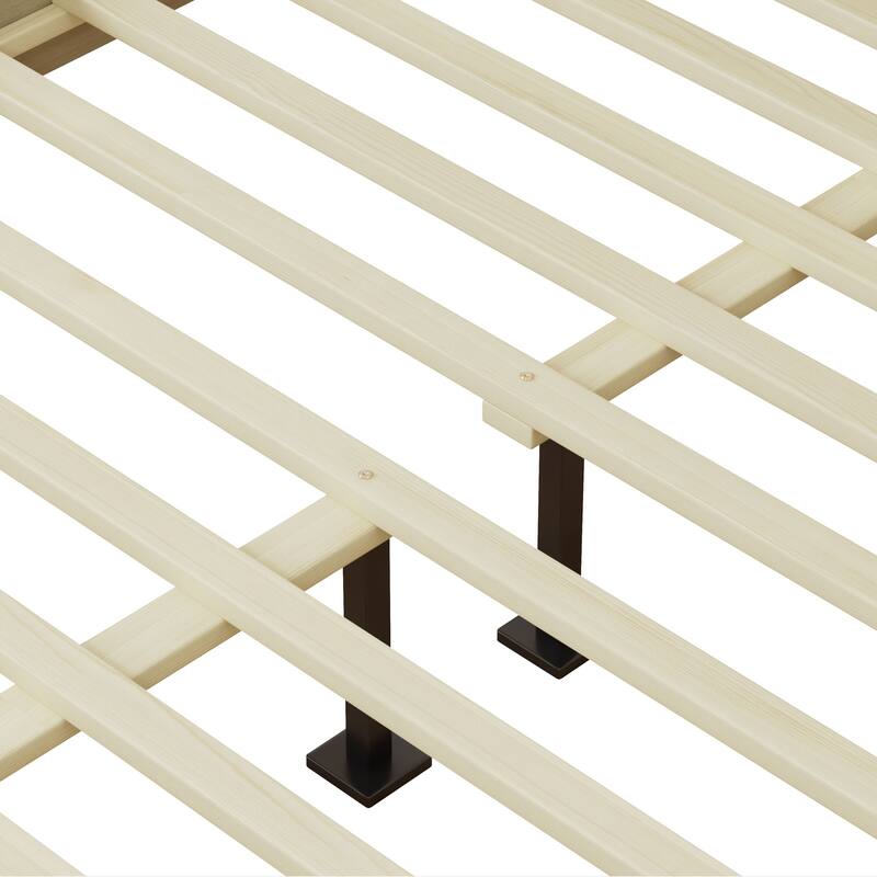 Roomfitters Solid Wood Platform Bed Frame, Bohemian Rattan Headboard Foundation with Supportive Slats, Natural Wood