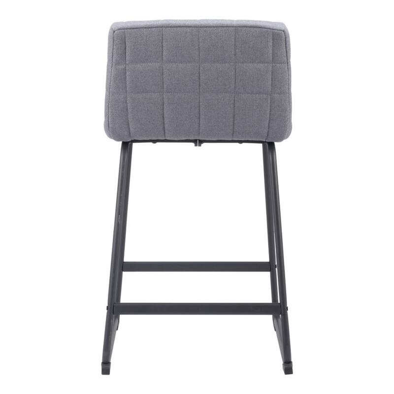 Set of 2 Modern Counter Height Grey Fabric Upholstery Seat Bar Stools with Black Footrest - 35”H x 18.9”W x 19.7”D