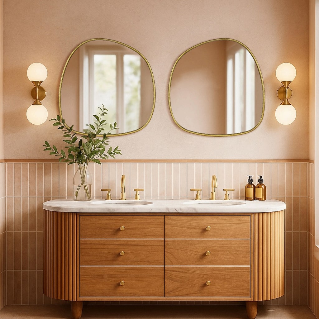 TEHOME Asymmetrical Irregular Shaped Mirror Antiqued Gold Asymmetrical Accent Mirror Irregular Bathroom Wall Mirror 27" x 27"