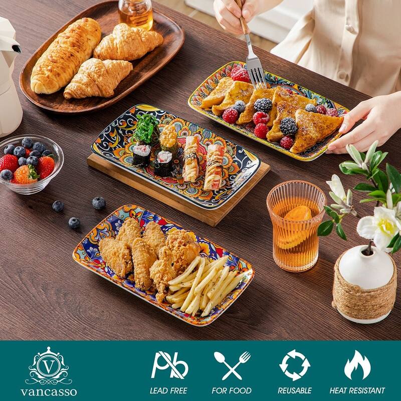 vancasso SIMI 6-Piece Bohemian Style Porcelain Sushi Plates Set