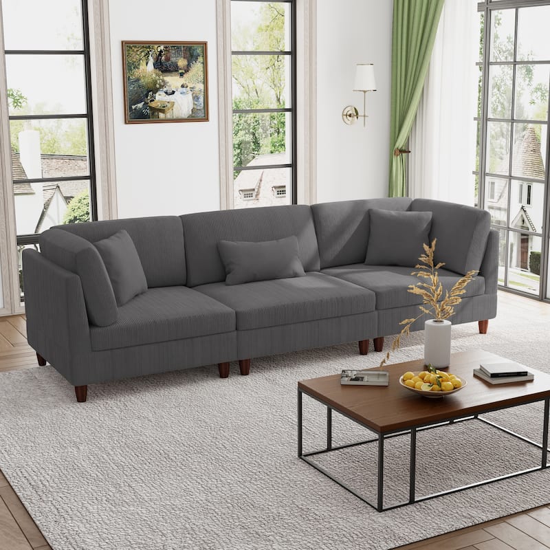 Modern Oversized Modular Corduroy Sectional Sofa Set - Grey  2 Armchair&1 Armless
