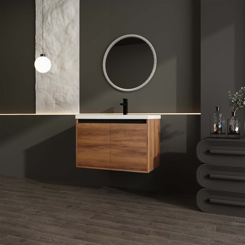 Oak 36 Inch Bathroom Vanity with resin Countertop Sink